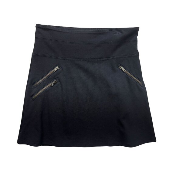 Athleta Moto Ponte Skirt Womens 2 Black Knit Mini A-Line Zipper Pockets Casual - Picture 1 of 9